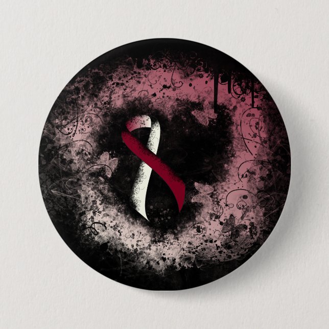 Burgundy and Ivory Ribbon Grunge Heart Button (Front)