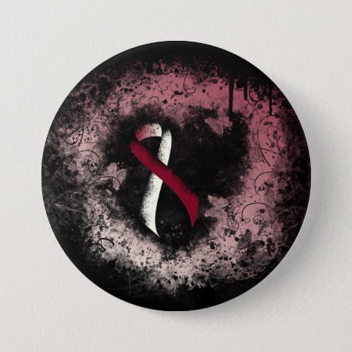 Burgundy and Ivory Ribbon Grunge Heart Button