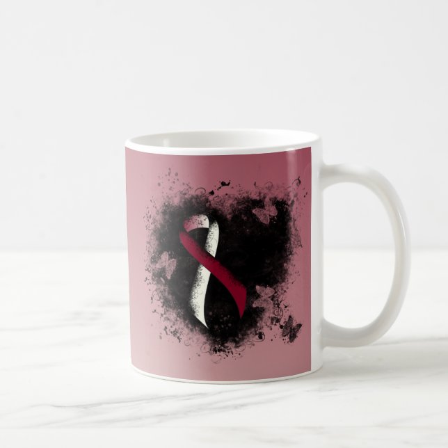 Burgundy and Ivory Ribbon Grunge Heart Coffee Mug (Right)