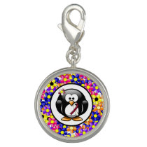 Burgundy and Ivory Ribbon Penguin Charm