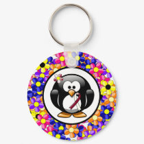 Burgundy and Ivory Ribbon Penguin Keychain