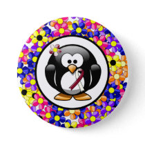 Burgundy and Ivory Ribbon Penguin Pinback Button