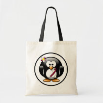 Burgundy and Ivory Ribbon Penguin Tote Bag