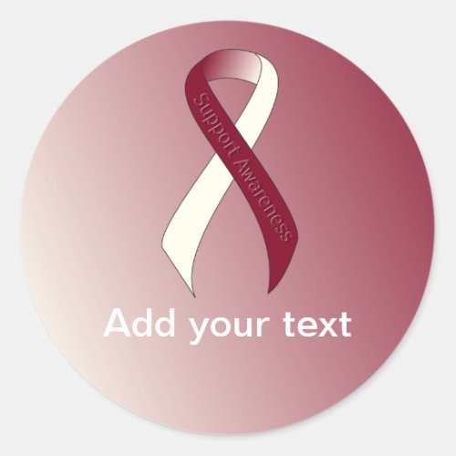 Burgundy and Ivory Ribbon Support Awareness Classic Round Sticker