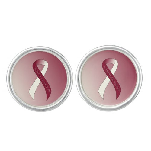 Burgundy and Ivory Ribbon Support Awareness Cufflinks
