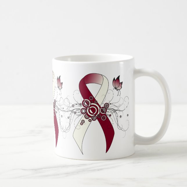 Burgundy and Ivory Ribbon with Butterfly Coffee Mu Coffee Mug (Right)