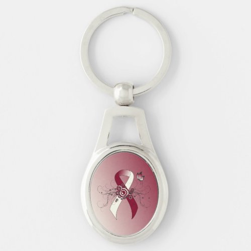 Burgundy and Ivory Ribbon with Butterfly Keychain