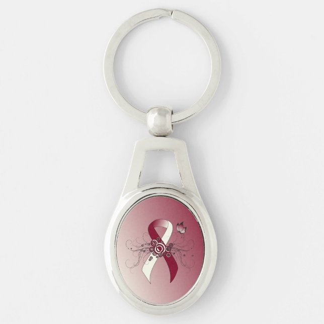 Burgundy and Ivory Ribbon with Butterfly Keychain (Front)