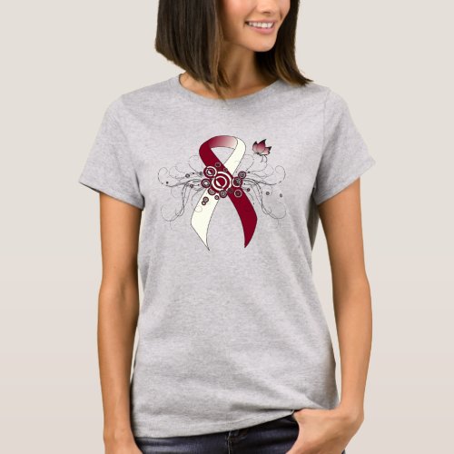 Burgundy and Ivory Ribbon with Butterfly T_Shirt