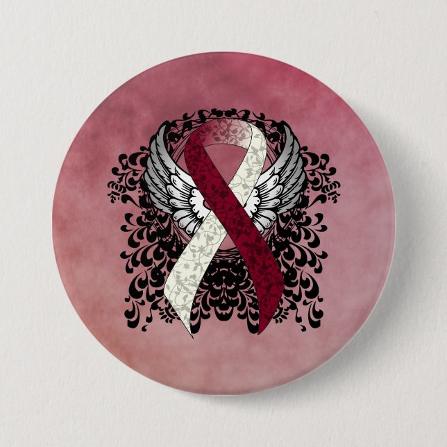 Burgundy and Ivory Ribbon with Wings Button (Front)