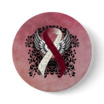 Burgundy and Ivory Ribbon with Wings Button