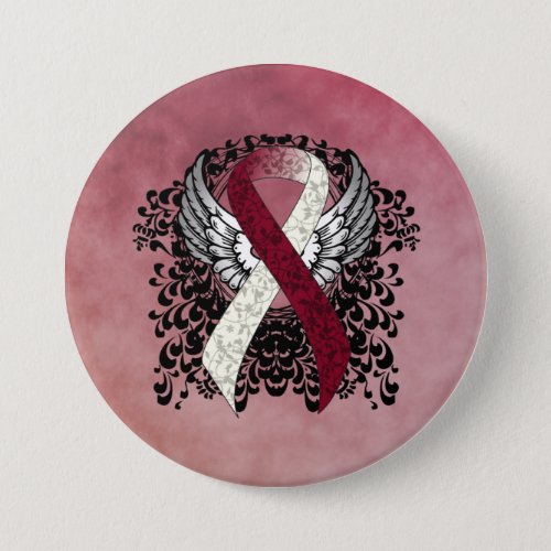 Burgundy and Ivory Ribbon with Wings Button