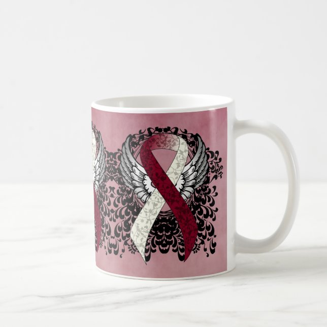 Burgundy and Ivory Ribbon with Wings Coffee Mug (Right)