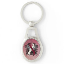 Burgundy and Ivory Ribbon with Wings Keychain