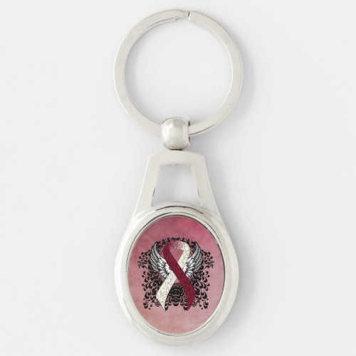 Burgundy and Ivory Ribbon with Wings Keychain