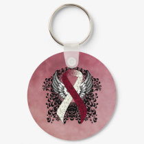 Burgundy and Ivory Ribbon with Wings Keychain