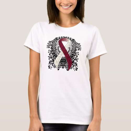 Burgundy and Ivory Ribbon with Wings T_Shirt