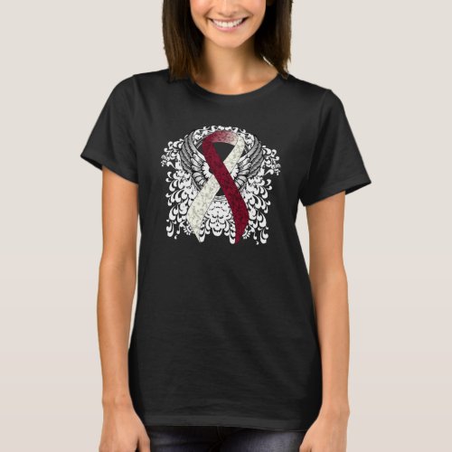 Burgundy and Ivory Ribbon with Wings T_Shirt