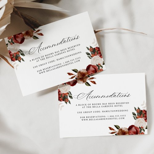 Burgundy and Ivory Roses Hotel Accommodations Enclosure Card