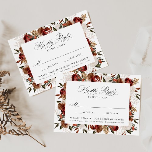 Burgundy and Ivory Roses Meal Choice Wedding RSVP