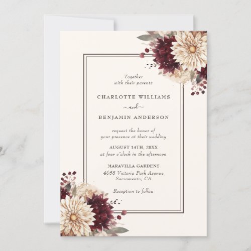 Burgundy and Ivory Watercolor Floral Wedding Invitation