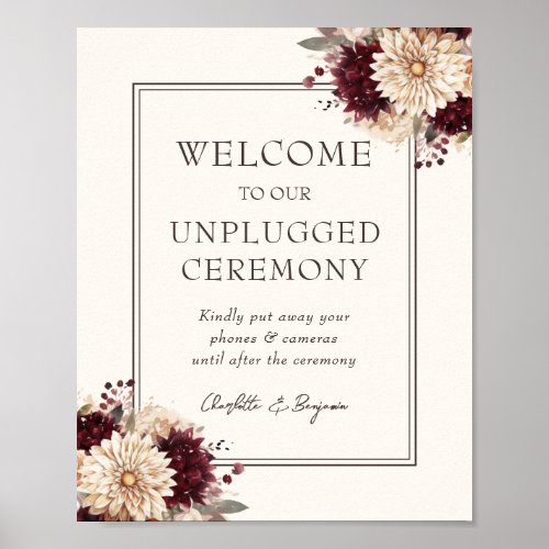 Burgundy and Ivory Watercolor Floral Wedding Sign