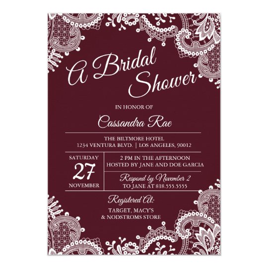 Burgundy and Lace Bridal Shower Invitation