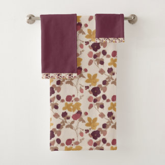 Burgundy And Mustard Gold Bath Towel Set