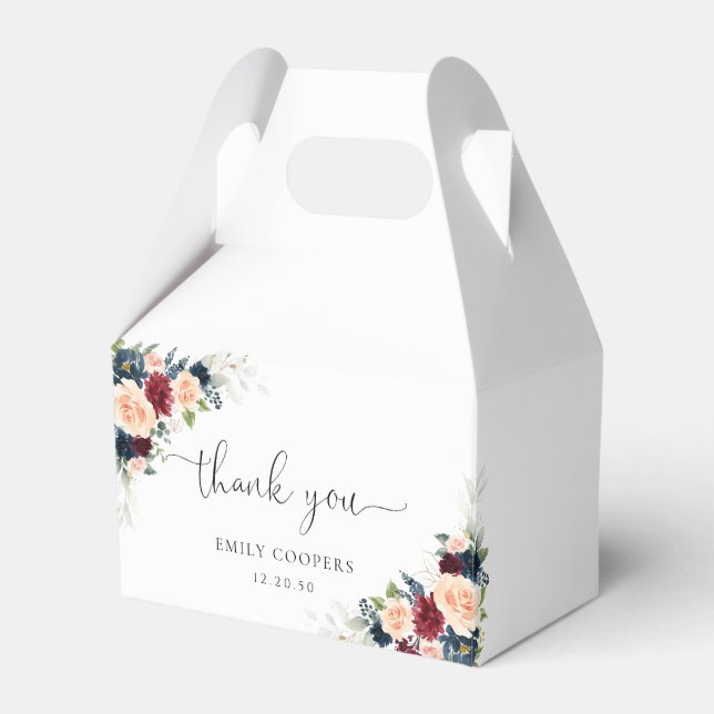 Burgundy and Navy Baby Shower Favor Box (Front Side)