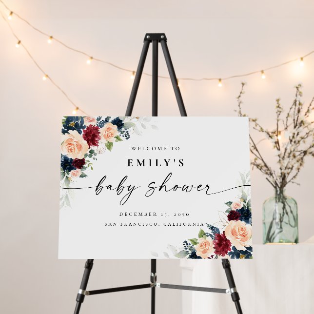 Burgundy and Navy Baby Shower Foam Board (In Situ (Stand))