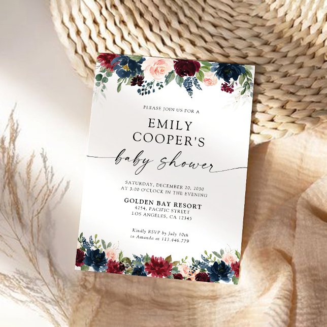 Burgundy and Navy Baby Shower Invitation (Creator Uploaded)