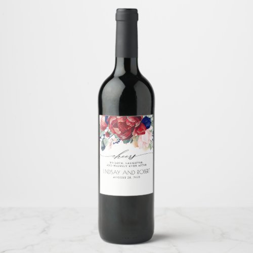 Burgundy and Navy Blue Floral Boho Wine Label