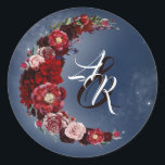 Burgundy and Navy Blue Floral Moon Wedding Classic Round Sticker<br><div class="desc">Burgundy red and navy blue celestial wedding seals</div>