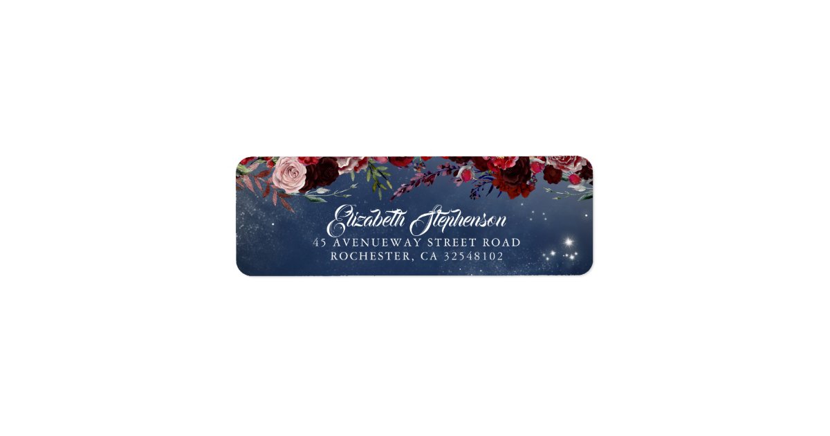 Burgundy and Navy Blue Floral Wedding Label | Zazzle