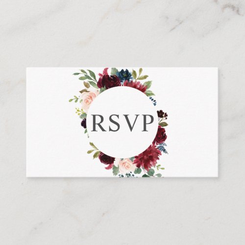 Burgundy And Navy Blue Floral Wedding RSVP Enclosure Card