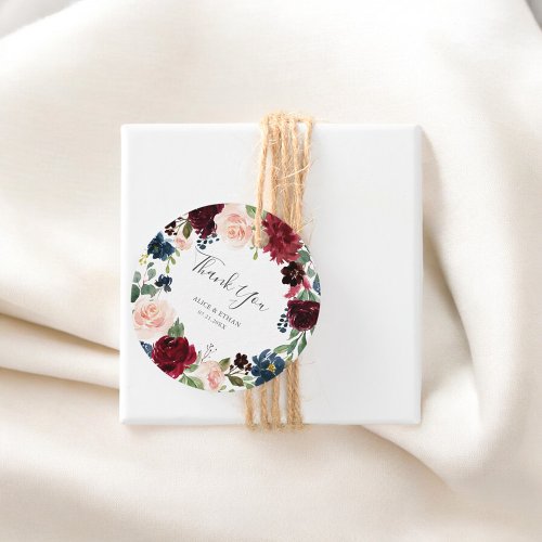 Burgundy And Navy Blue Floral Wedding Thank You Favor Tags