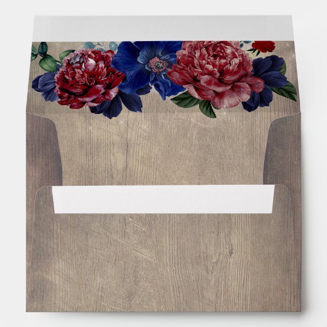 Burgundy and Navy Blue Flowers Rustic Country Envelope (Back (Bottom))