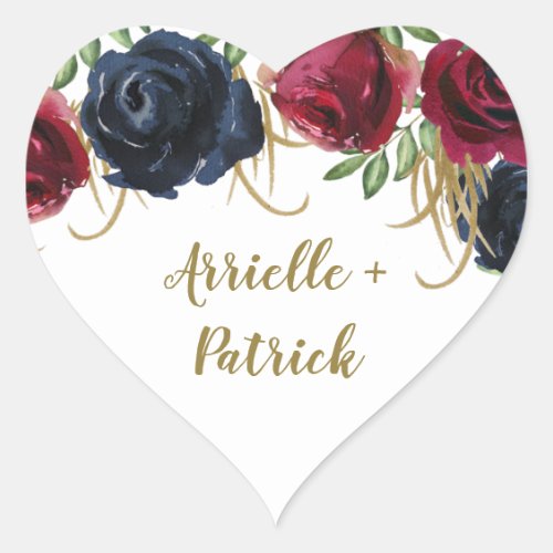 Burgundy and Navy Blue Gold Wedding Favor Stickers