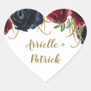 Burgundy and Navy Blue Gold Wedding Favor Stickers