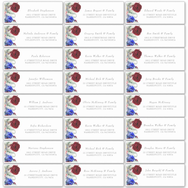 Burgundy and Navy Blue Guest Name Address Labels (Front)