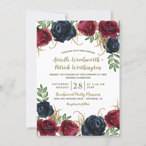 Burgundy and Navy Blue Rustic Wedding Invitations