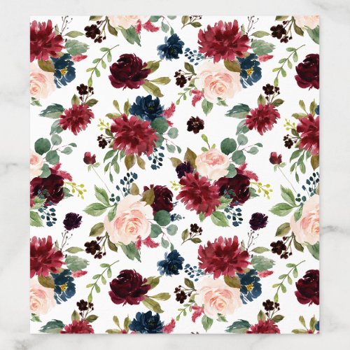 Burgundy and Navy Blue Watercolor Floral Wedding Envelope Liner