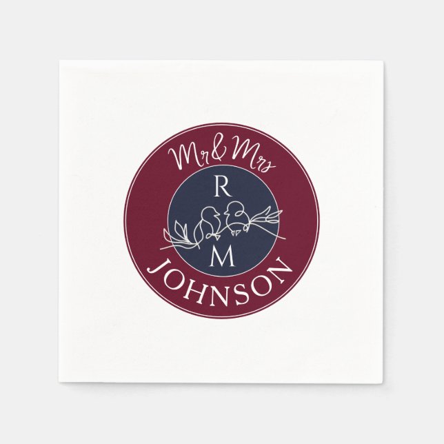 Burgundy and Navy Blue Wedding Napkins (Front)