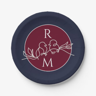 Burgundy and Navy Blue Wedding Paper Plates