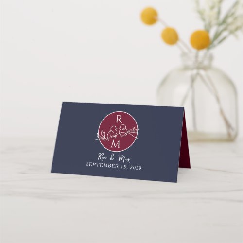 Burgundy and Navy Blue Wedding Place Card