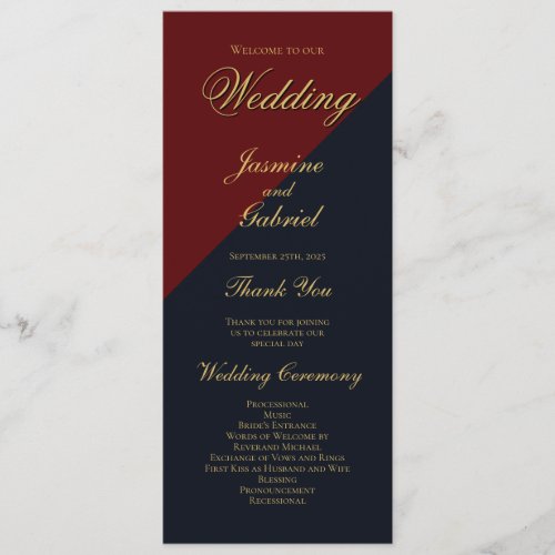 Burgundy and Navy Blue Wedding Program