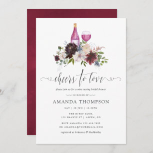 Burgundy and Navy Bridal Shower Wine Tasting Invitation