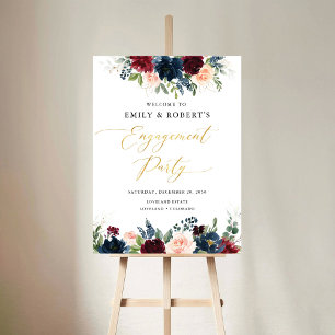 Burgundy and Navy Engagement Party Foam Board