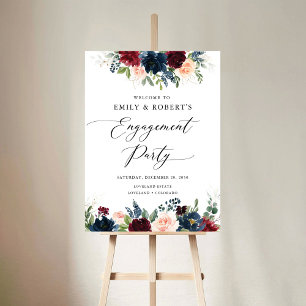 Burgundy and Navy Engagement Party Foam Board 