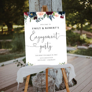 Burgundy and Navy Engagement Party Foam Board
